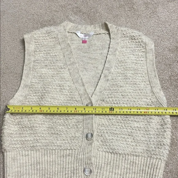 No Boundaries Cream Knit V-Neck Button Sweater Vest - Picture 5 of 6